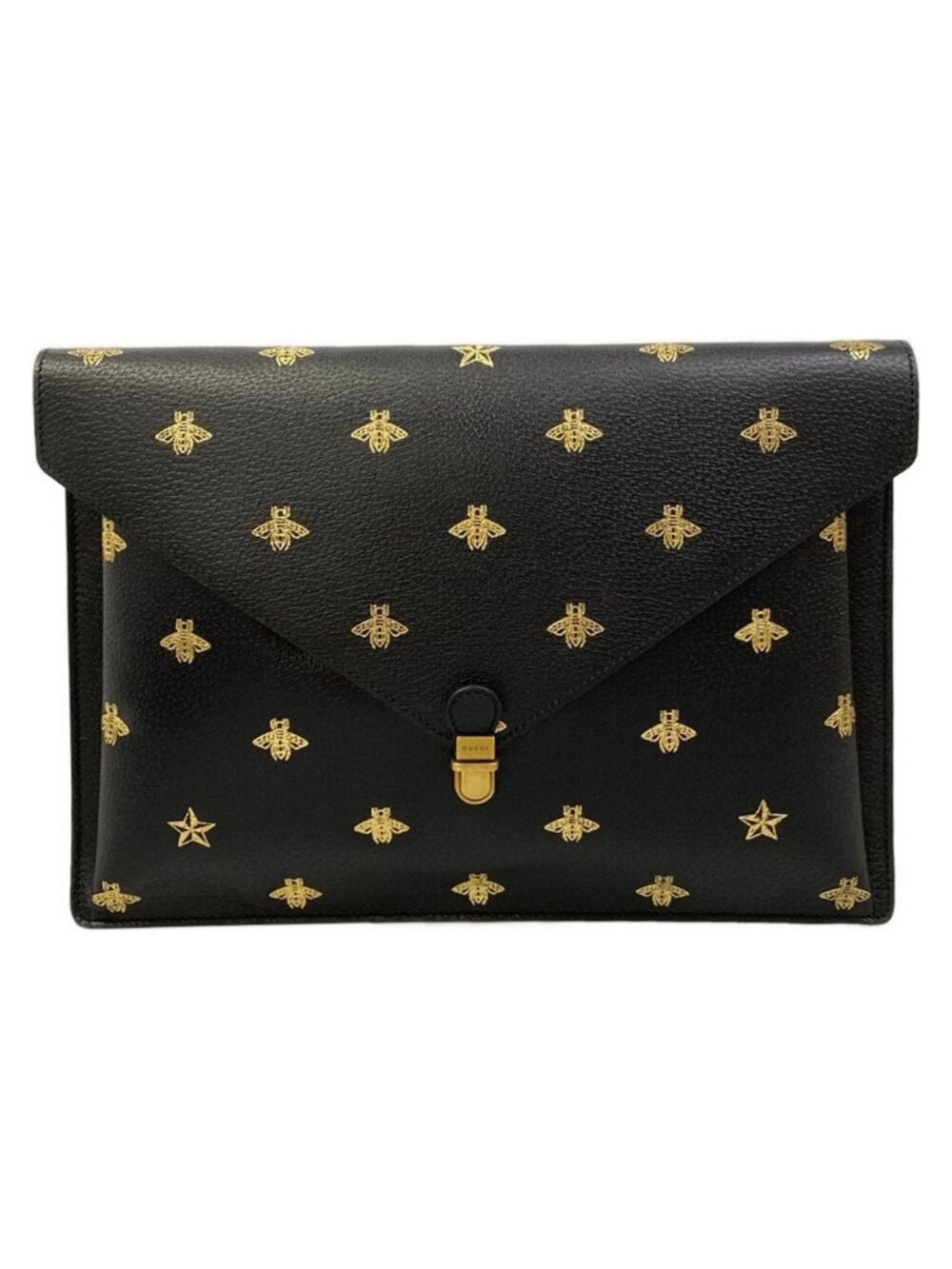 Gucci Clutch Be Star Black Gold Leather